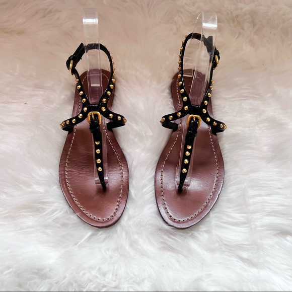 PRADA Patent Leather T-strap Spike Studded Sandals - Picture 3 of 5